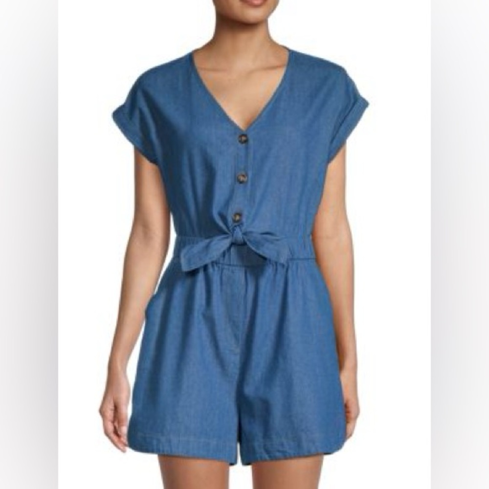 FRNCH Short-Sleeve Denim Romper